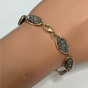 Estate Vintage Milor 14k Yellow Gold Marquise Druzy Link Bracelet Italy 7.5”
